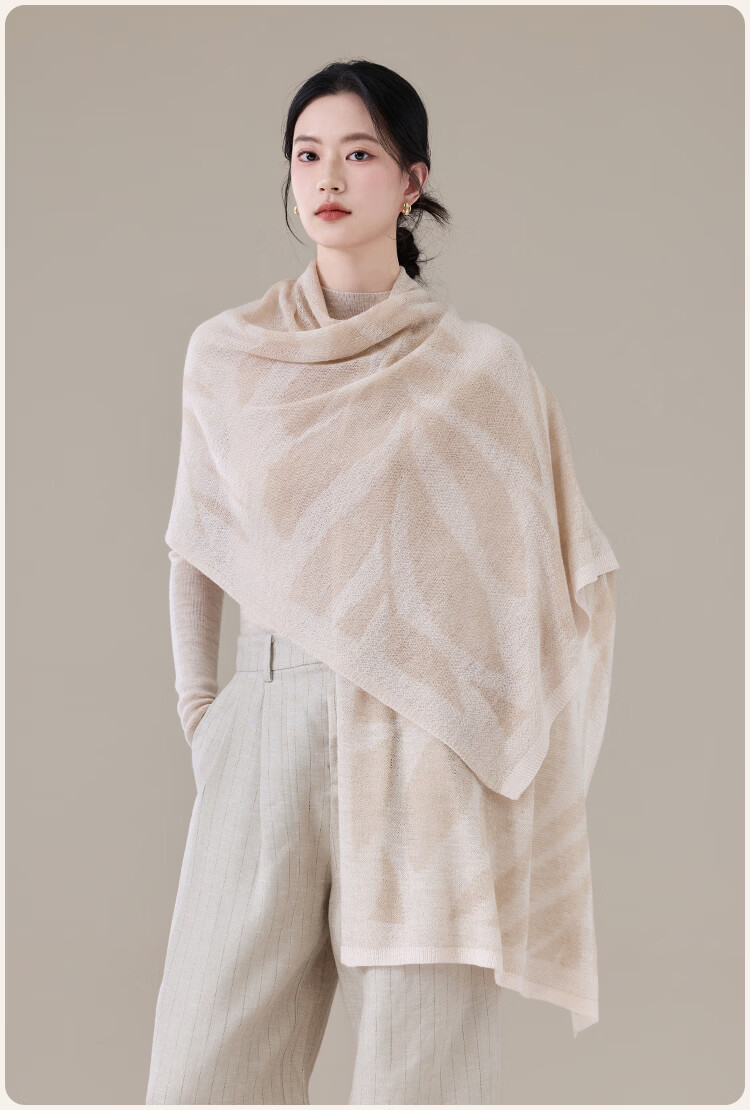 JIUMU 100% Merino Wool Lightweight Four-Season Shawl Women's Elegant Summer Air-Conditioned Room Warm Scarf 15