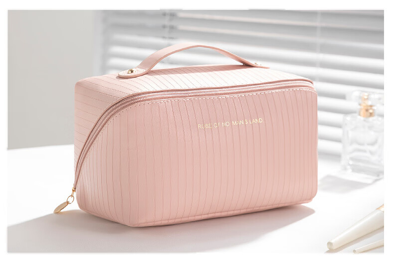 Qinxin Muyi New Vertical Stripe Pillow Cosmetic Bag Large Capacity Ins Popular Travel Makeup Storage Bag Toiletry Bag Gray 9