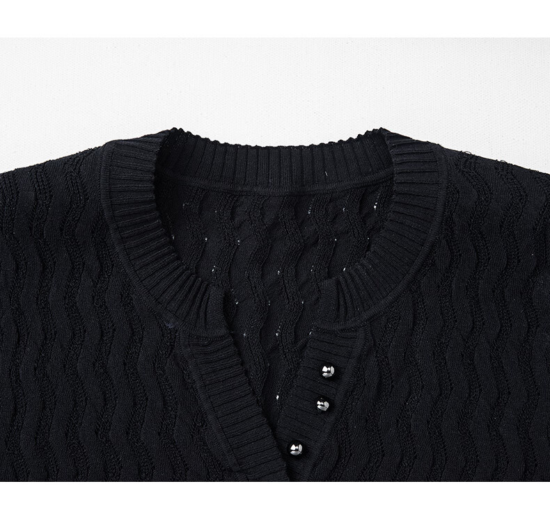 Yanyu Black Slim Fit Knit Top Women 2026 Summer High-End Vintage Style Short Sleeve Half-Open Collar Shirt Black S 24
