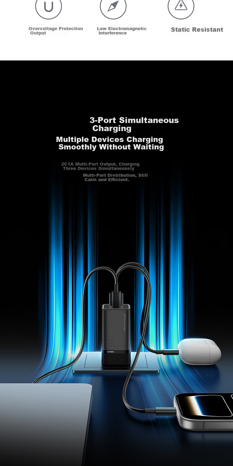 CUKTECH CoolTech No.6 Mini GaN 90W Multi-Port Type-C Fast Charger PD 65W/45W for Apple Xiaomi Samsung Phones and Laptops Single Unit Version 8