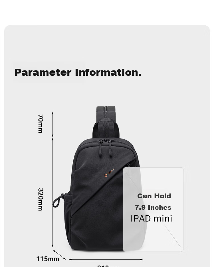 GOLF Men's Chest Bag Lightweight Crossbody Shoulder Bag Unisex Dual-Shoulder iPad Outdoor Cycling Sports Backpack 15