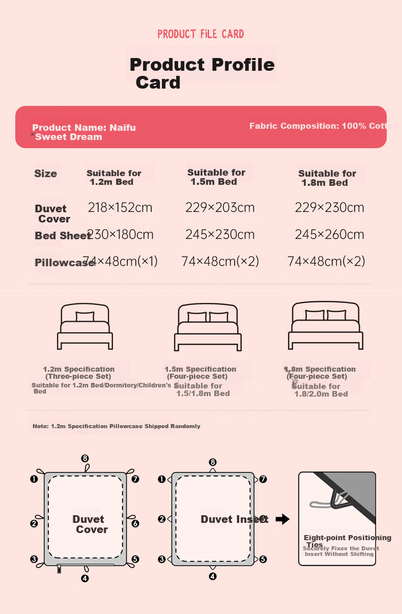 Dohia Pure Cotton 4-Piece Bedding Set 60s Cotton Sateen Double Bed Sheet and Duvet Cover Set 1.5m Bed 203x229cm Ruffled Edge Style 13