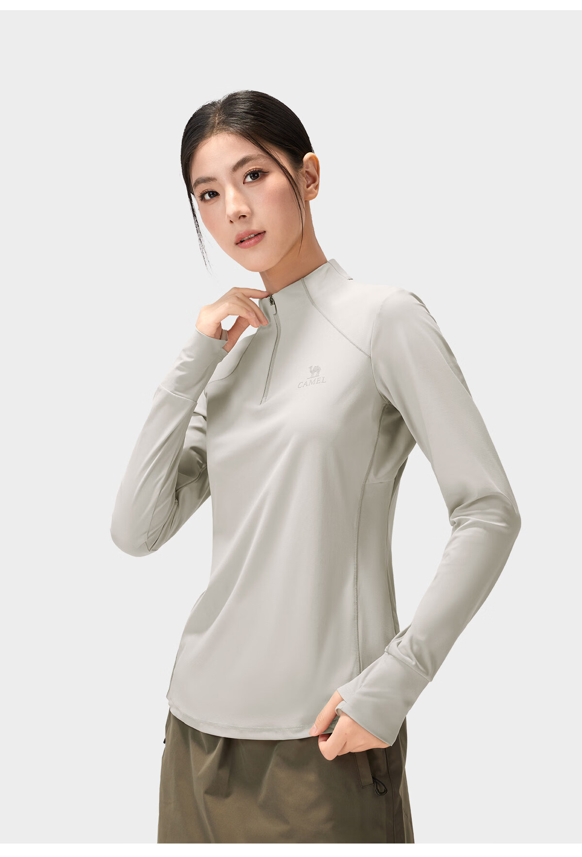 CAMEL [Camel Mint T] Quick-Dry Women's Long Sleeve Outdoor T-Shirt 26 Spring Stand Collar Stretch Cooling Breathable Sweat-Wicking Sun Protection Top 15