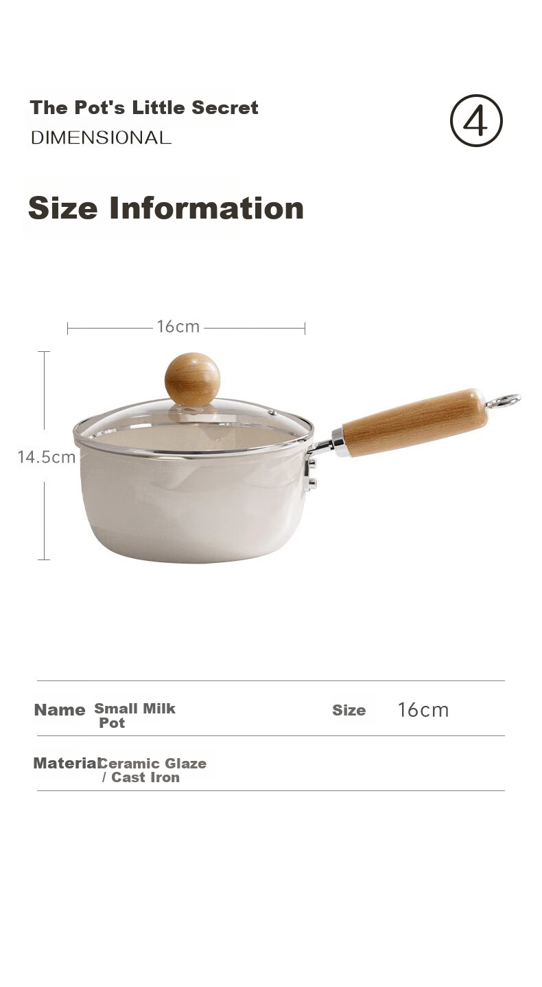 Deming Ceramic Small Milk Pot Baby Food Supplement Pot Infant Frying and Cooking Household Integrated Pot Instant Noodle Soup Pot Non-stick with Lid 16CM 12