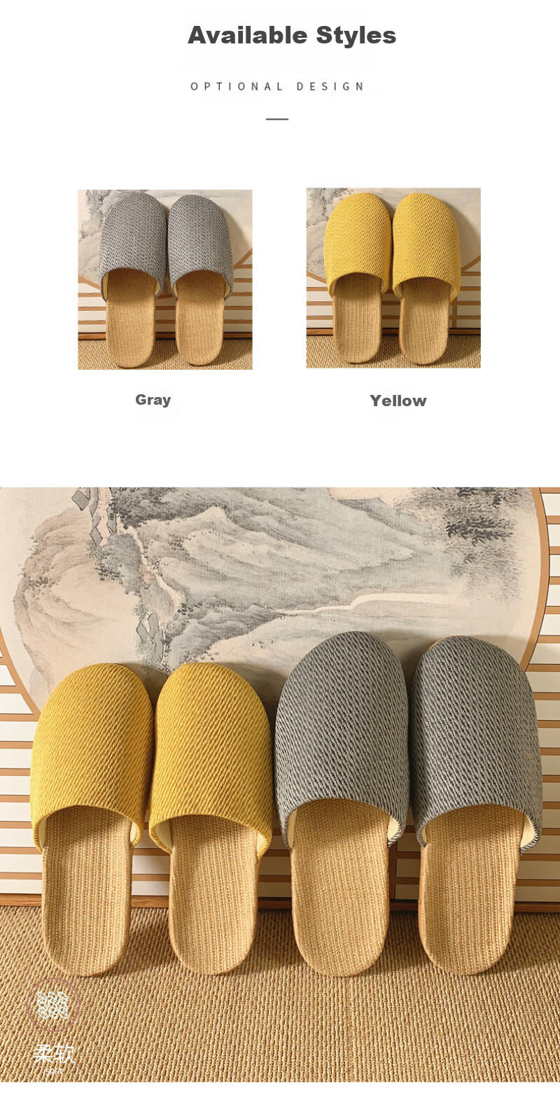 FOOTOPPO Baotou Linen Japanese Style Unisex Slip-On Anti-Slip Summer Indoor Home Slippers 6