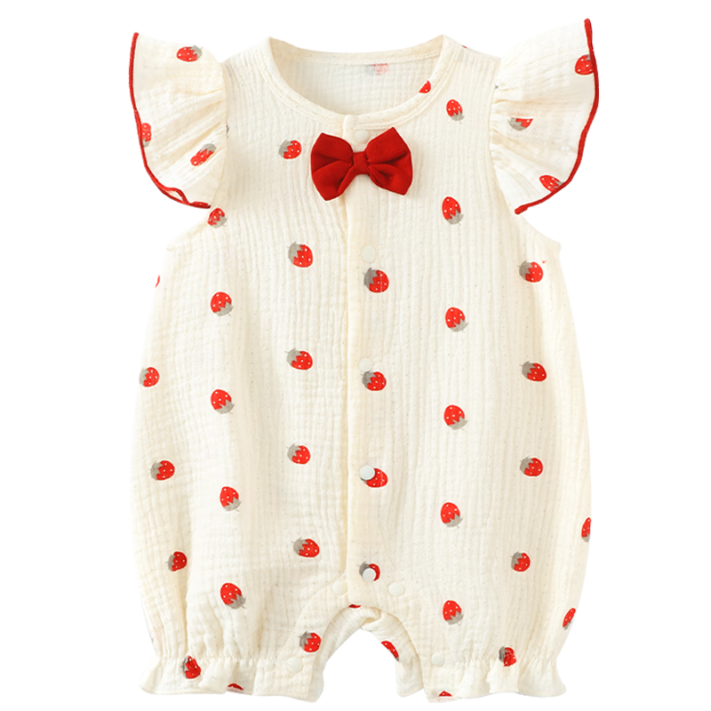 Youqi Baby Clothes Girls Summer Thin Flying Sleeve Romper Lightweight Front-Open Jumpsuit Crawling Suit