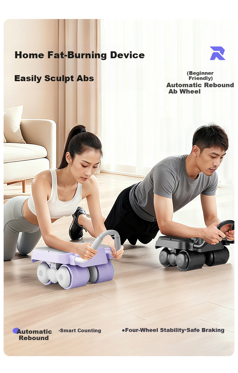 Langwei Smart Ab Roller with Automatic Rebound, Elbow Support, Four Wheels, Unisex Home Use, Belly Fat Reduction and Abdominal Toning Wheel, Ideal Gift Choice 2