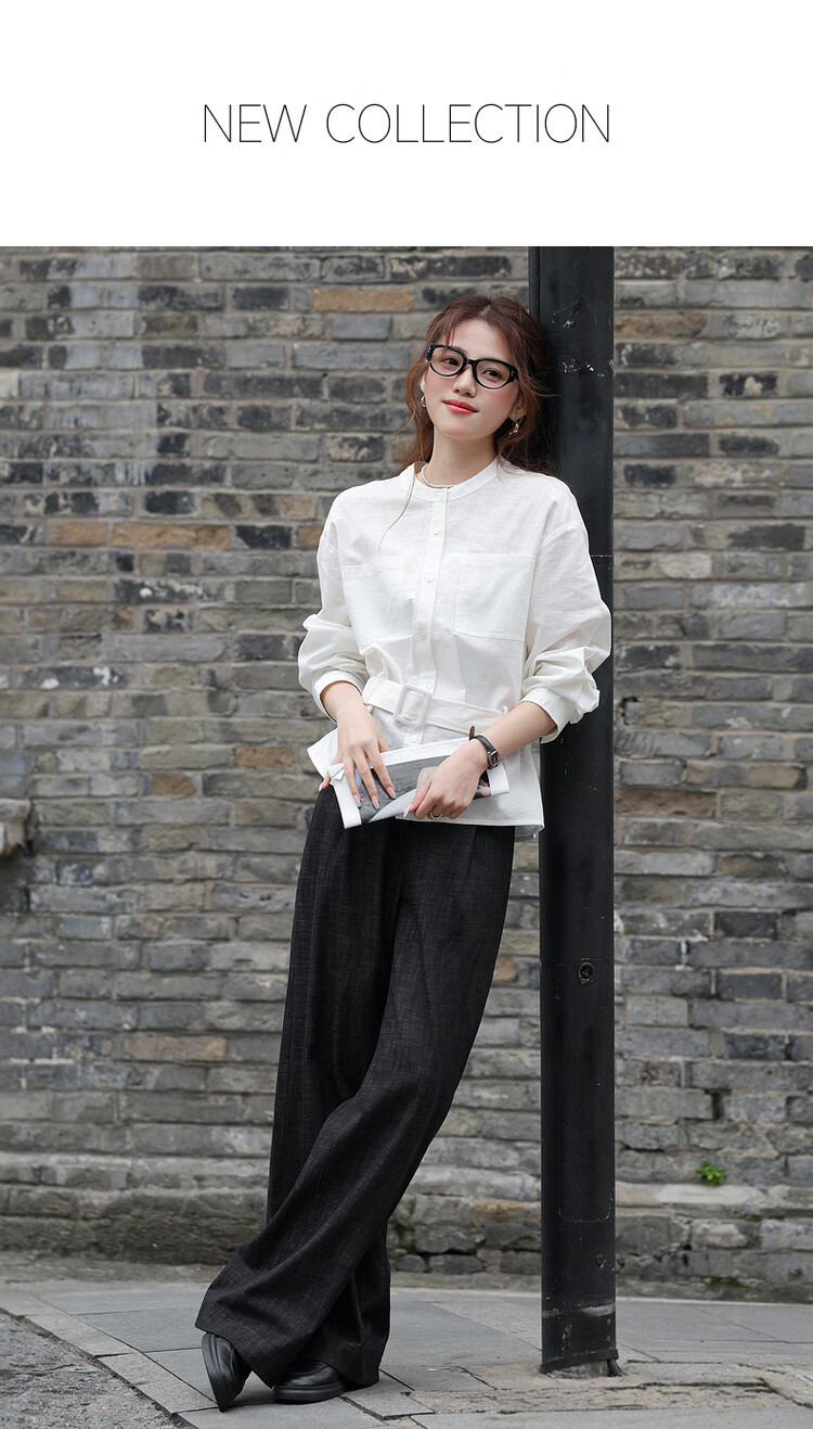 Mt Breathable Cotton-Linen Spring Adjustable Waistband Round Neck Mid-Length Loose Shirt Women's Top 1