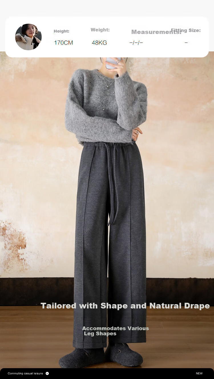 Demana [Mulberry Silk and Wool Blend] Winter Thickened Warm Straight-Leg Elastic High-Waist Comfortable Women's Casual Pants 3