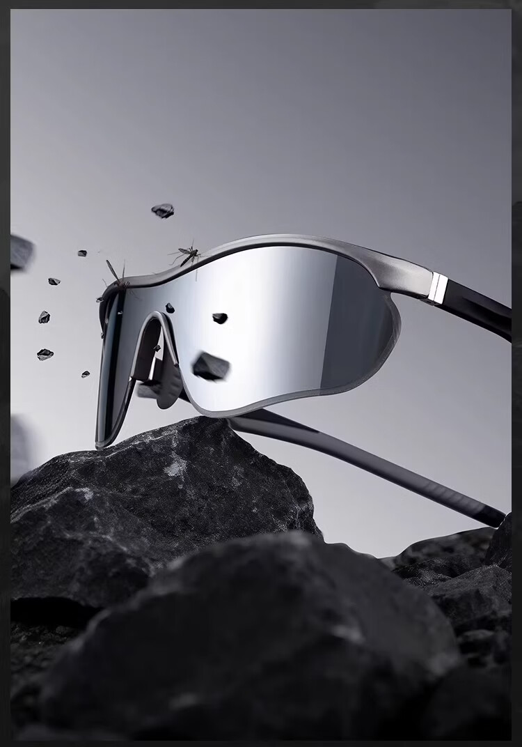 Boshide Cycling Glasses Mountain Climbing Sunglasses Protective Ski Goggles Outdoor Windproof UV Protection Gunmetal Frame White Silver Lens 18