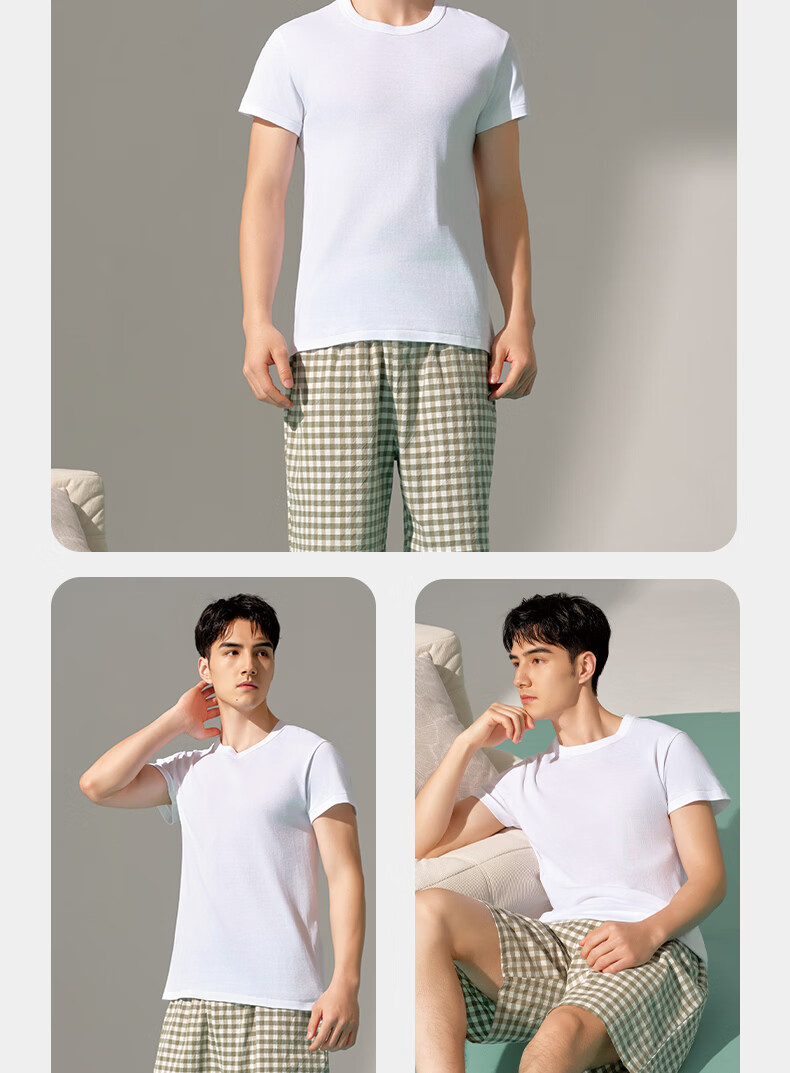 Yiershuang [Class A Baby Cotton 10A Antibacterial] 100% Cotton Short Sleeve Men's Basic T-Shirt Undershirt 18