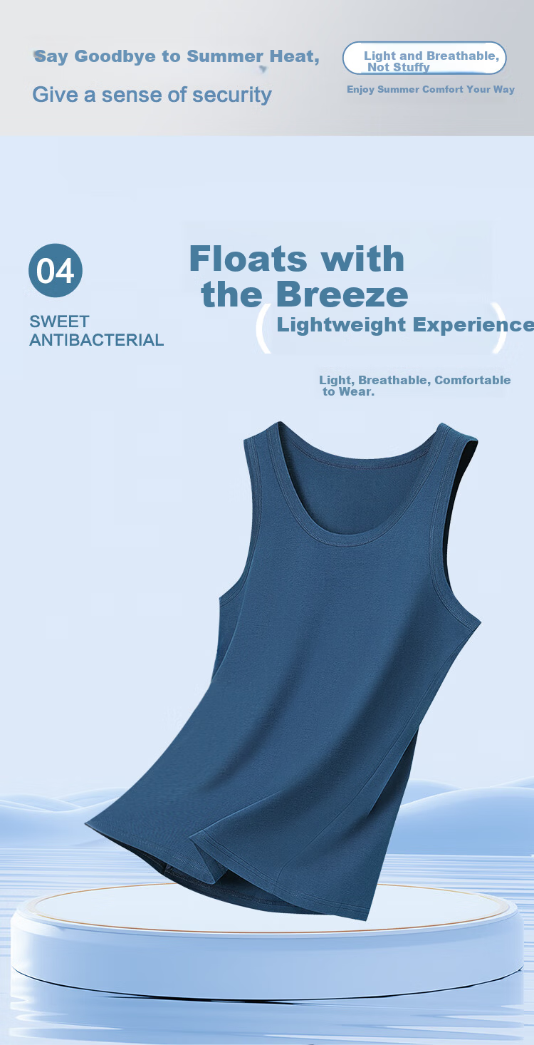 Hodo Men's Antibacterial Pure Cotton Sweat-Absorbing Breathable Simple Sports Vest 2-Pack Summer New Arrival 4