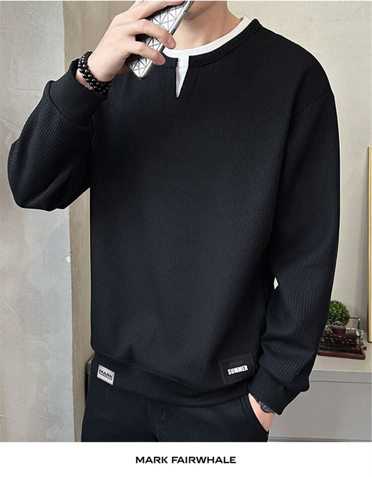 MARK FAIRWHALE Men's Sweatshirt Spring and Autumn Trendy Casual Two-in-One Long Sleeve T-Shirt Jacket Apricot M 8