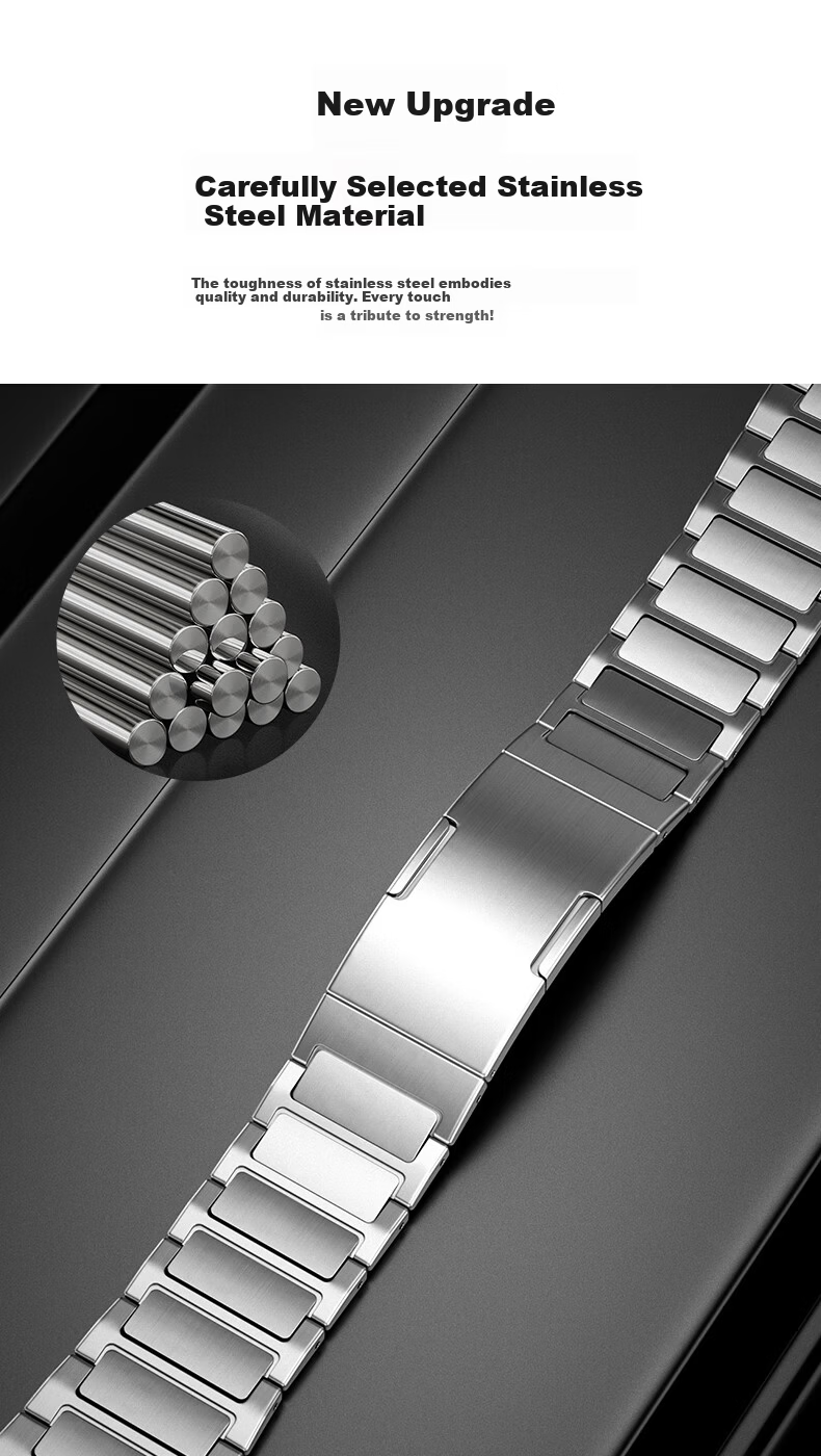 BHO Apple Watch Band Compatible with S11/Ultra3, Stainless Steel I-Beam Pattern Quick-Release Metal Link Strap for iWatch S10/9/8/7/SE3 3