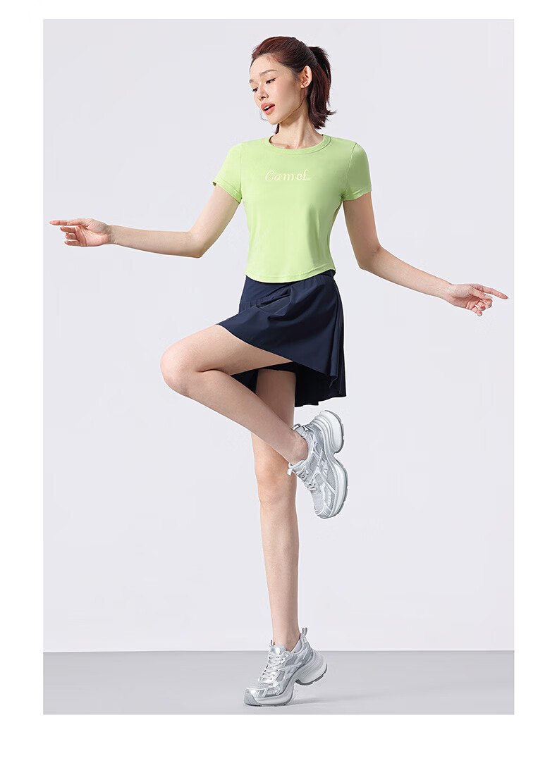CAMEL Cotton-Feel Sports T-Shirt for Women Quick-Dry Breathable Casual Short Sleeve Top Y26BAVLZ020 Truffle Gray XL 24