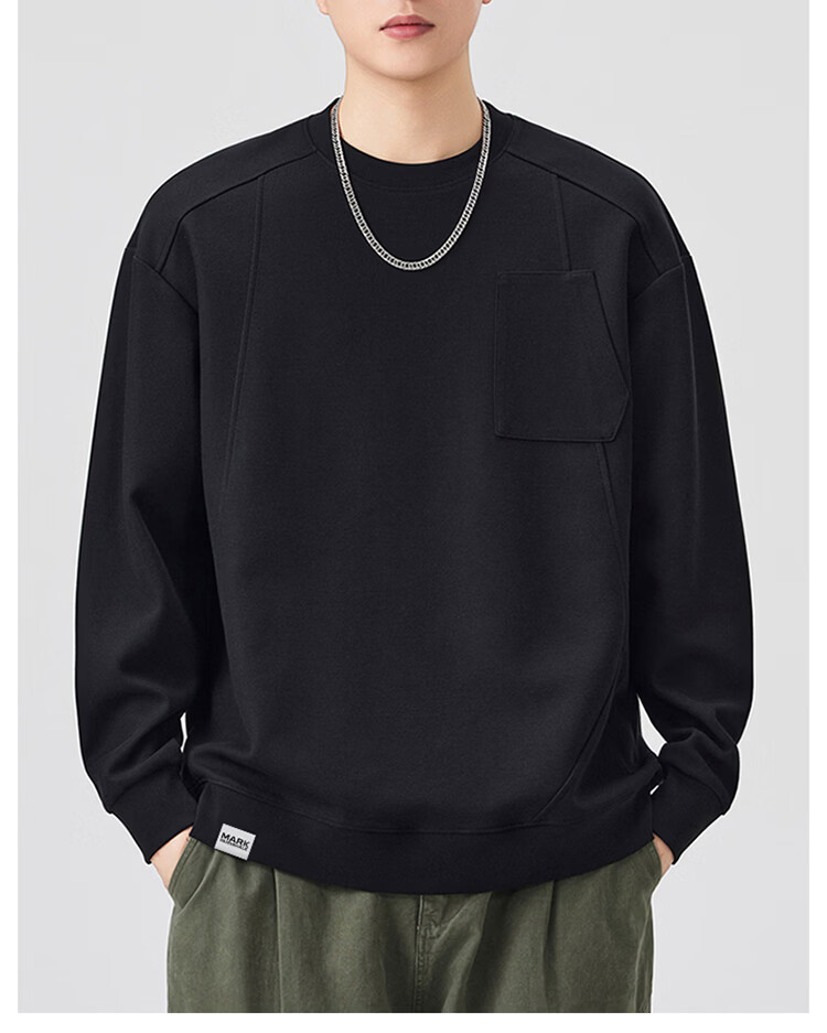 MARK FAIRWHALE Men's Sweatshirt Spring and Autumn American Style Crewneck Casual Loose Fit Trendy Black XL 1