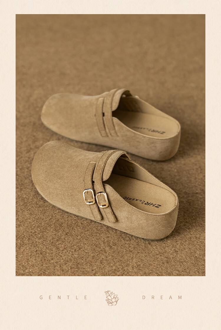 ZHR Cork Birkenstock Style Half Slippers Women Vintage Slip-On Platform Thick Sole Shoes JT215 Camel Size 38 16