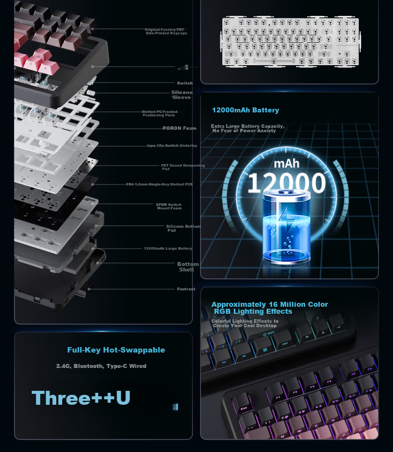 X87 Wireless Mechanical Keyboard with Wired and Bluetooth Tri-Mode, Customizable 5-Layer Filled Side-Engraved High-Value Gaming and Office 87-Key - Black Cloud Moss Switch 4