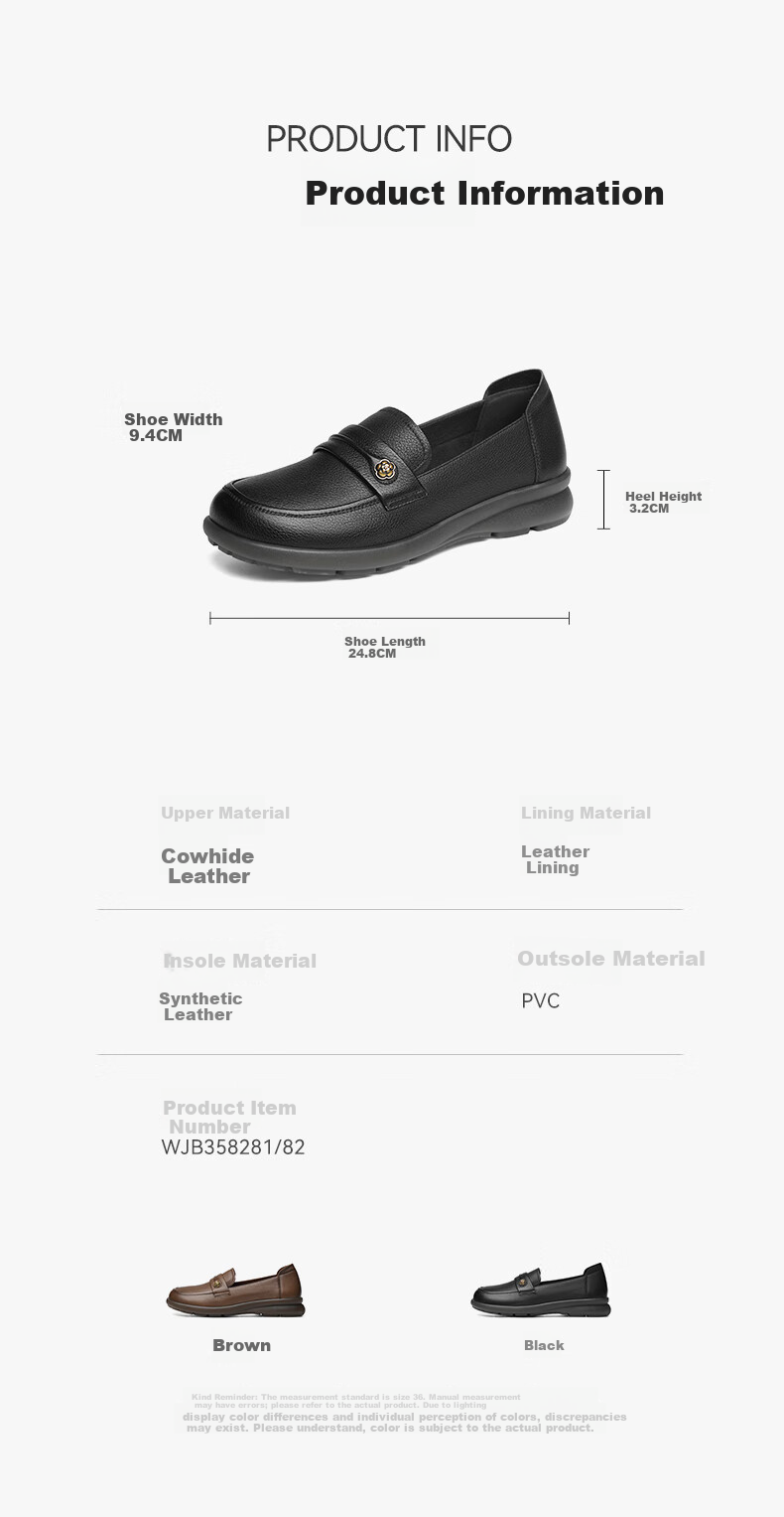 Red Dragonfly Women's Spring Summer Soft Sole Elderly Leather Flat Shoes WJB35828 Black Size 36 4