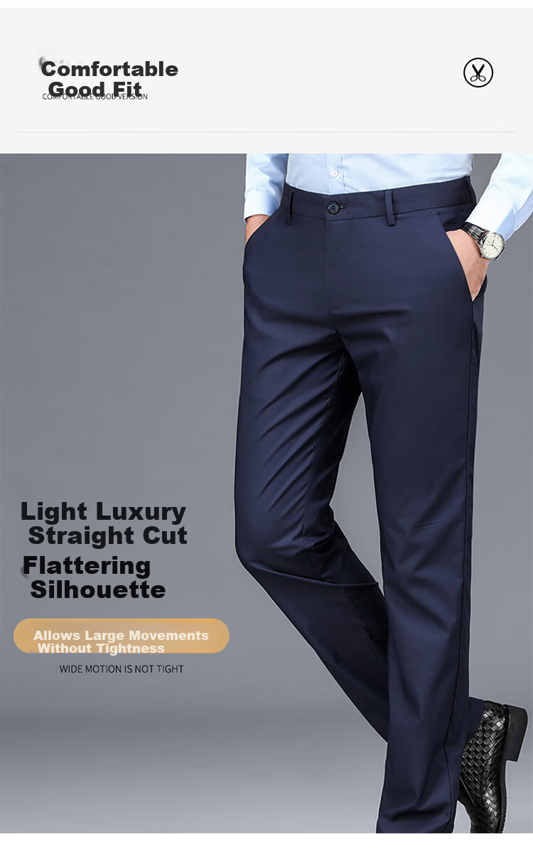 Romon Men's Non-Iron Business Dress Pants Casual Stretch Straight-Leg Dad Pants Black Thin 30 8