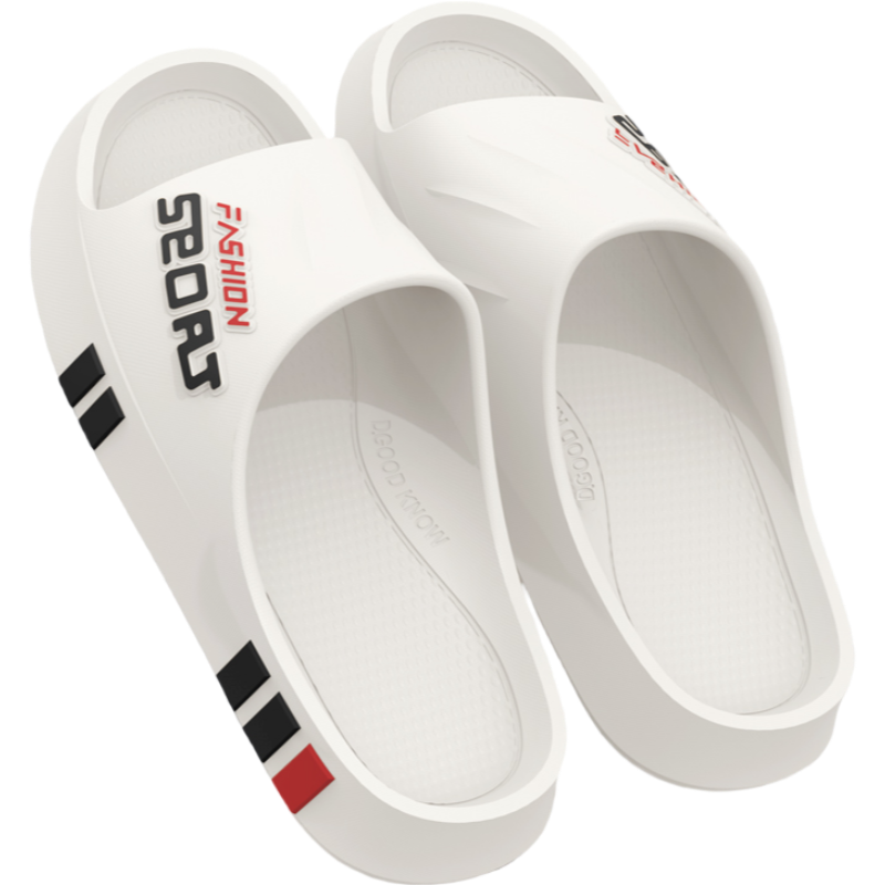 Seven-Color Spun Men's Outdoor Anti-Slip Sports Shock Absorption Beach Slippers Soft Sole Home Bathroom Summer Cool Slippers White Size 42-43