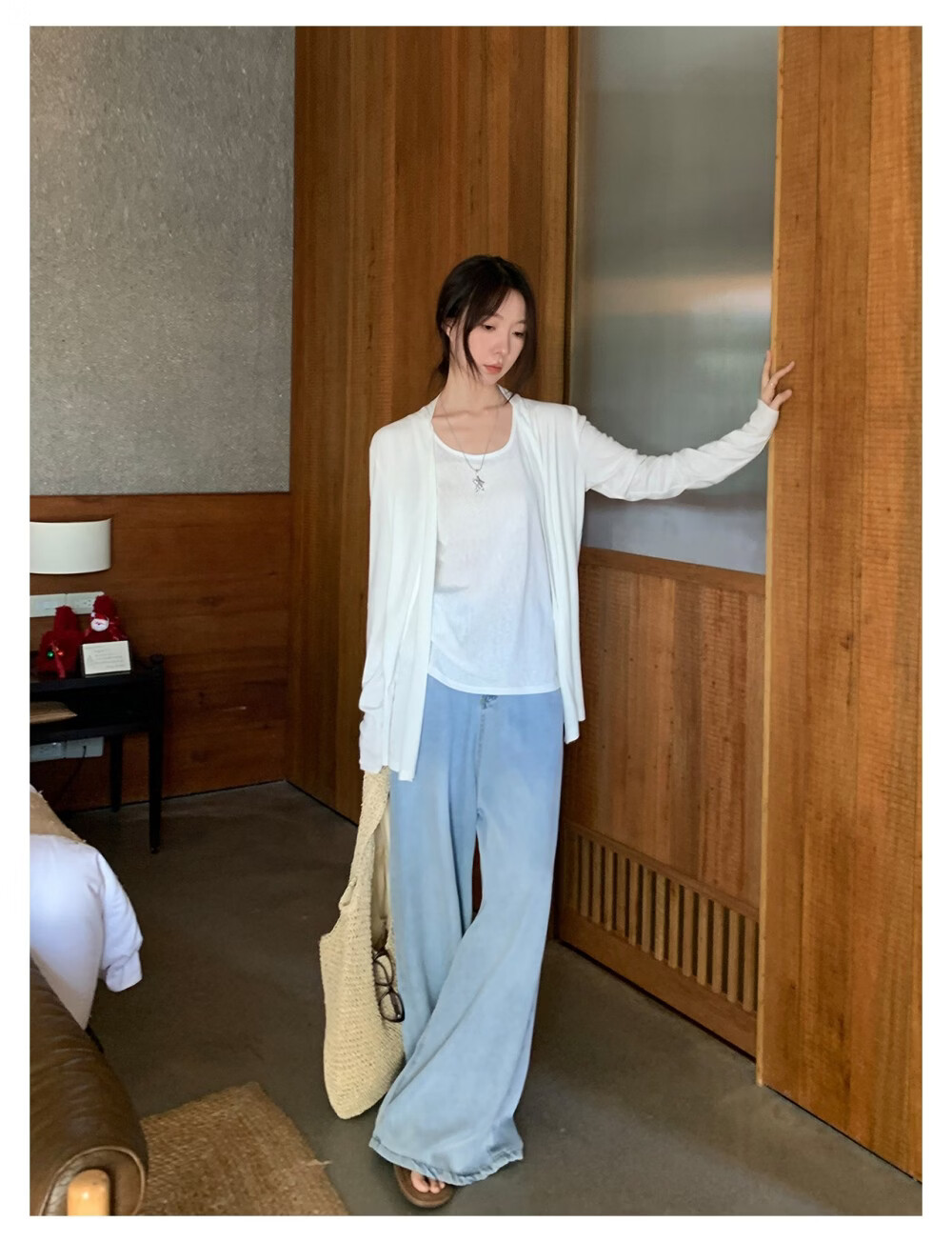ICH MODE "Lazy Mode" Vest Set Summer Physical Sun Protection Long Sleeve T-Shirt Thin Jacket Air Conditioning Shirt White L 7