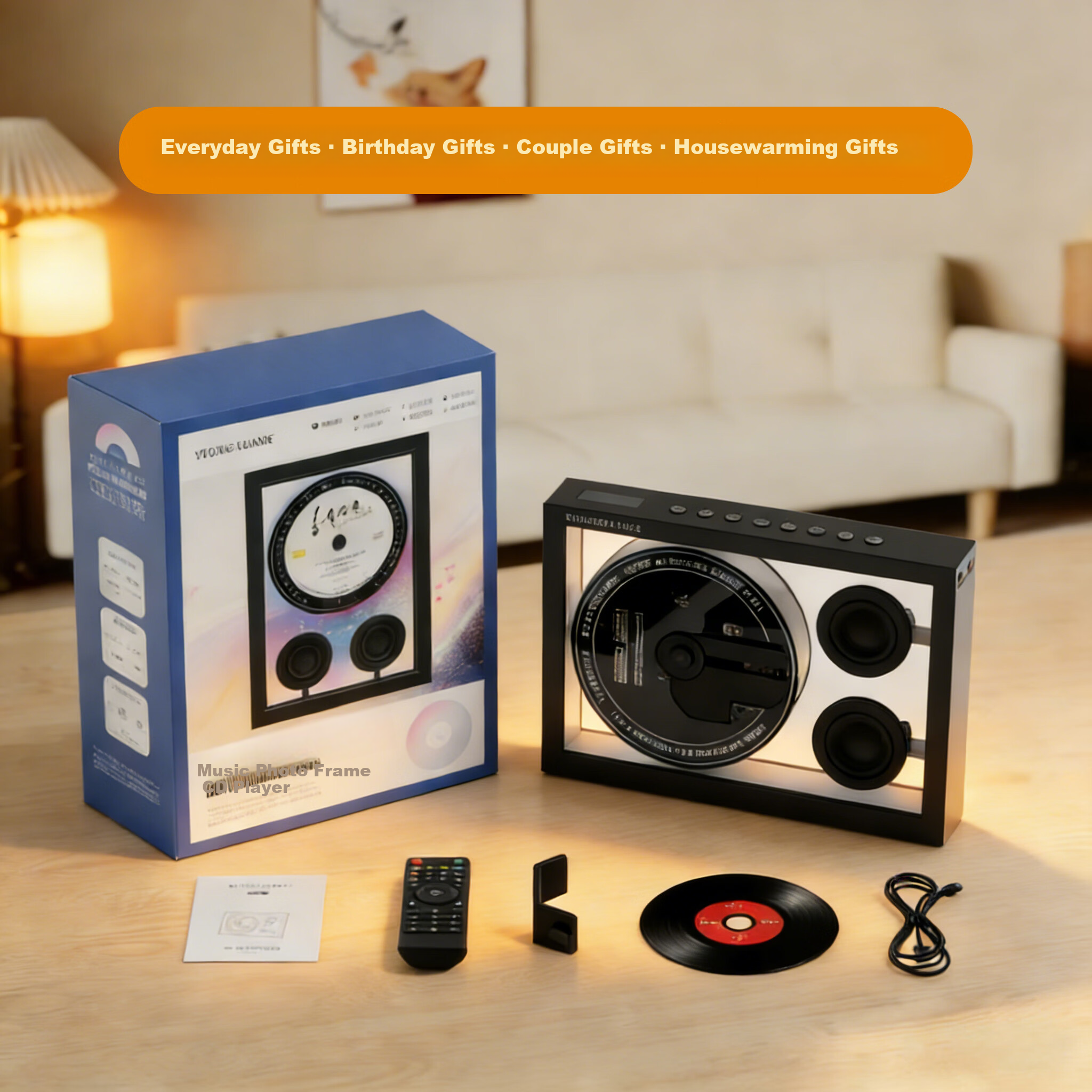 Kuangxiang Bluetooth Speaker Wall Art Music Frame CD Player Ambient Light Bluetooth Speaker for Phone Headphones Men Women Birthday Gift Valentine's Day Gift