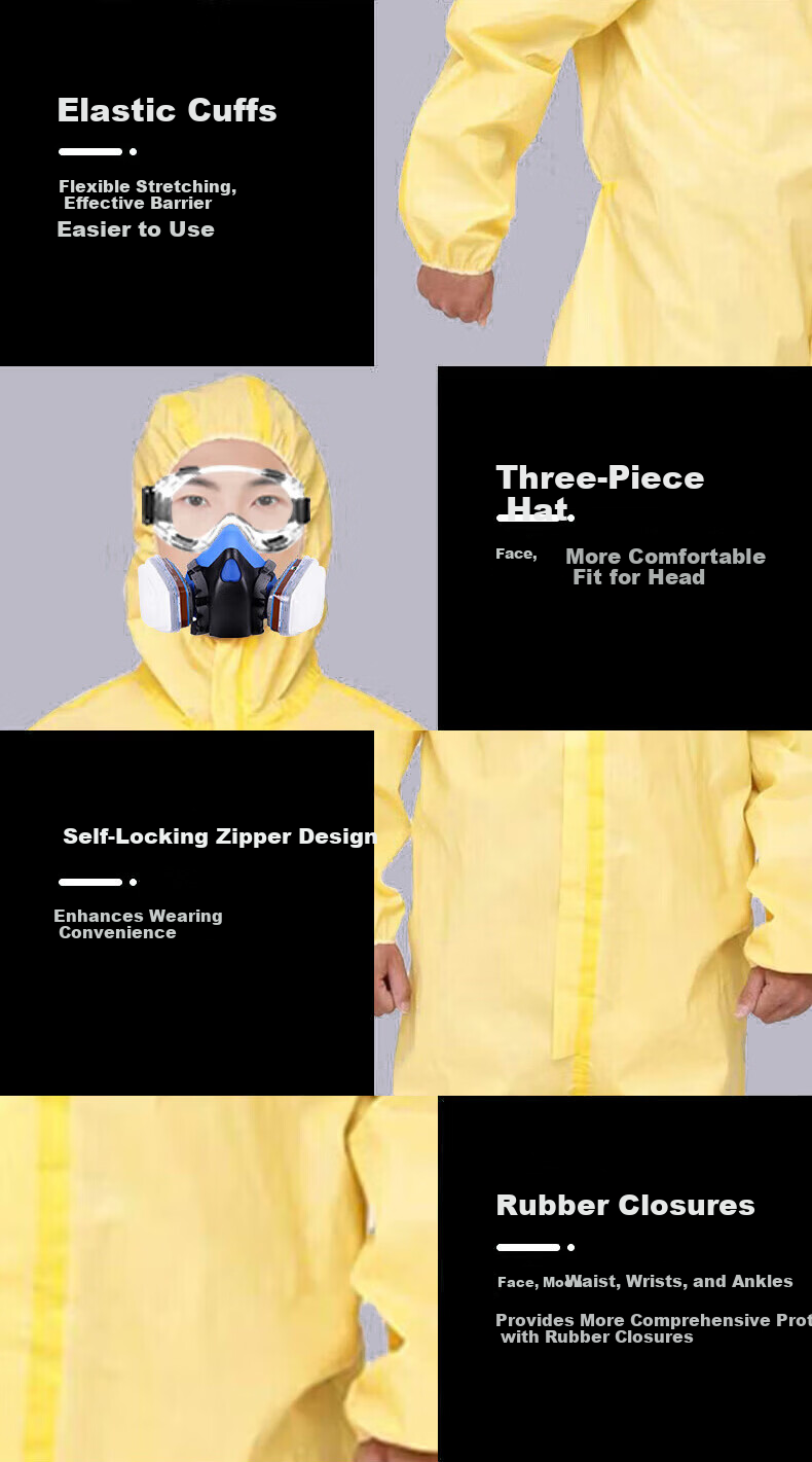 George Barton Protective Suit C-Level Chemical Protective Coverall Full-Body Industrial Dustproof Suit Paint Spraying Suit Yellow Splash-Resistant Acid and Alkali Resistant Chemical Workwear One-Piece 7