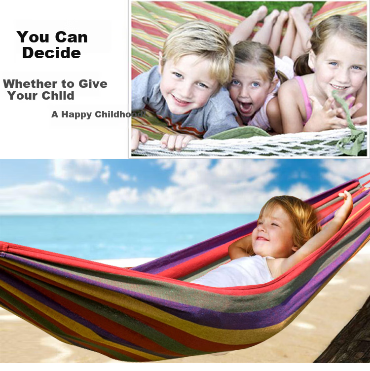 Adandyish New Single Canvas Striped Hammock Thickened and Widened Outdoor Leisure Swing Camping Sleeping Hammock Blue 5