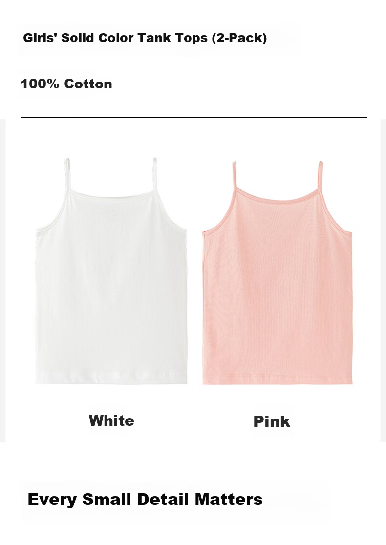 Dingguagua Children's Cotton Tank Top for Girls, Lightweight Breathable Undershirt for Spring And Summer, White + Pink, Size 160 16