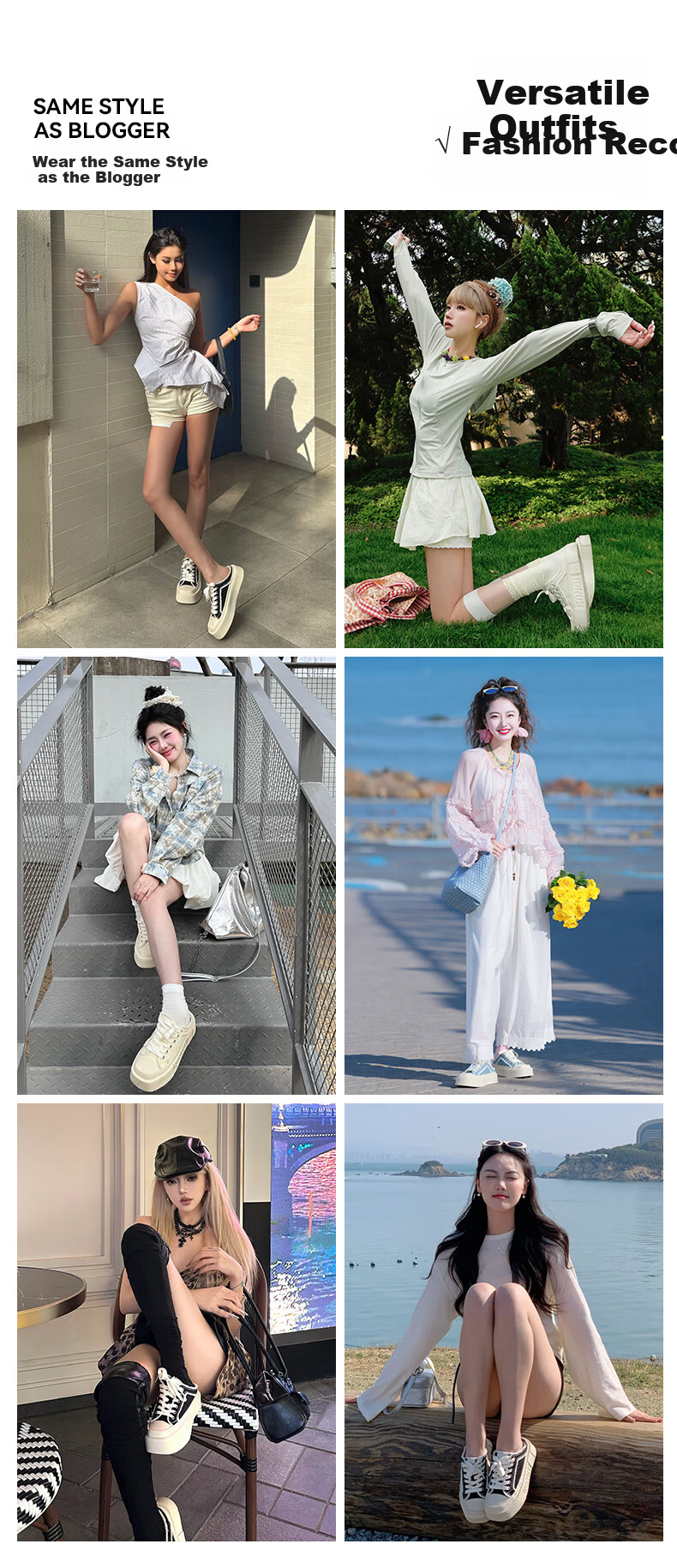 Gongji [Meng Ziyi Same Style] Casual Slip-On Thick Sole Sneakers Canvas Shoes for Women Off-White Size 35 3