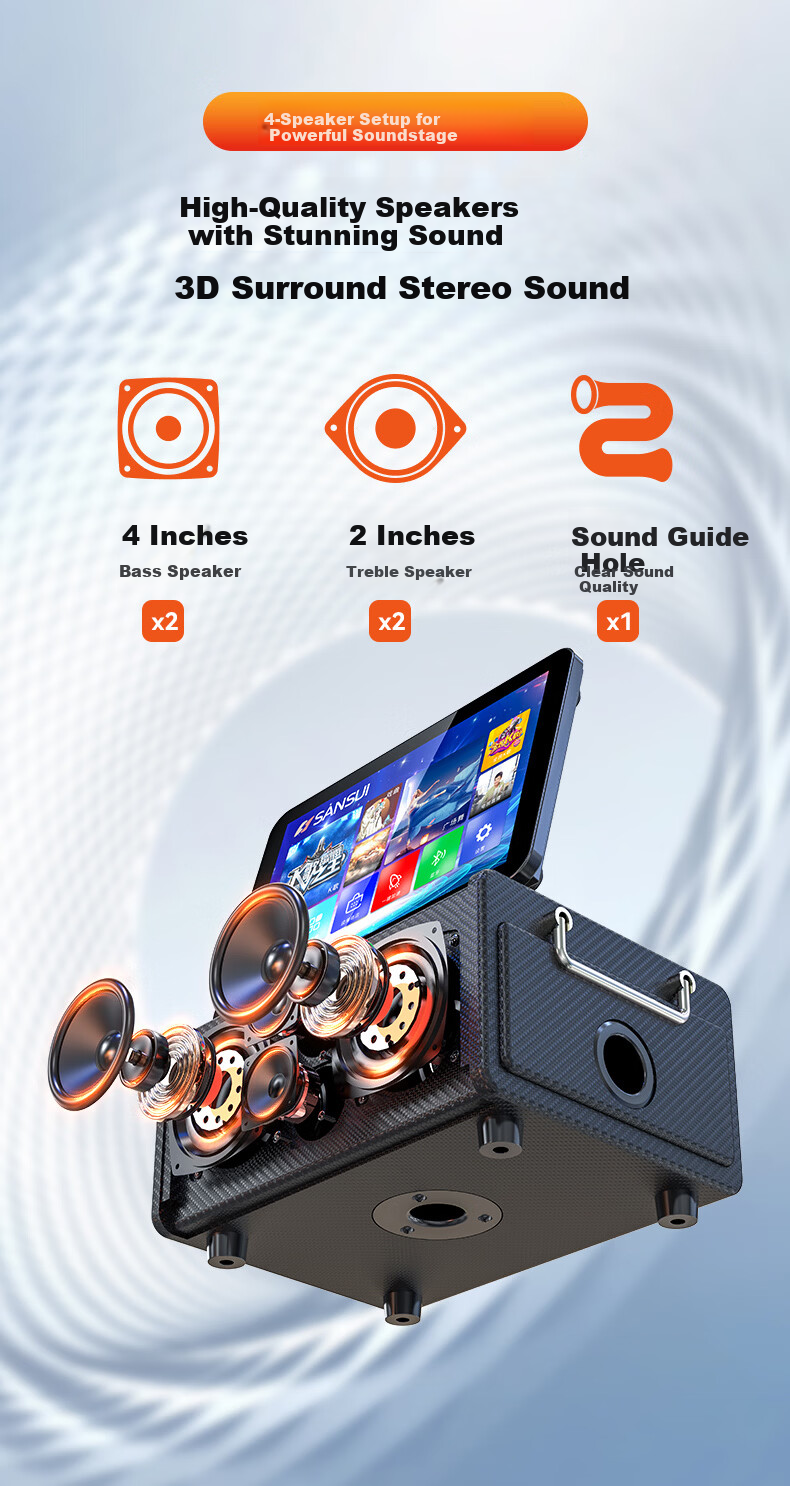 SANSUI Q8 Three-Year Membership Edition Home KTV Sound System Outdoor Portable Square Dance Bluetooth Speaker with Display Home Karaoke Machine All-in-One Instrument Speaker 7