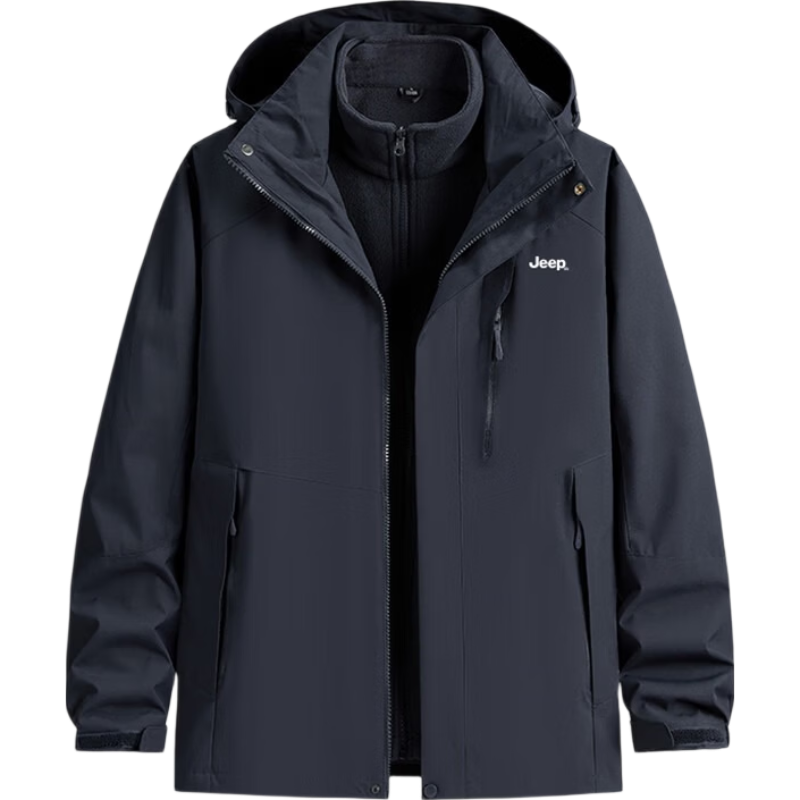 JEEPJEEP Men's Autumn Winter 3-in-1 Waterproof Windproof Outdoor Mountaineering Jacket
