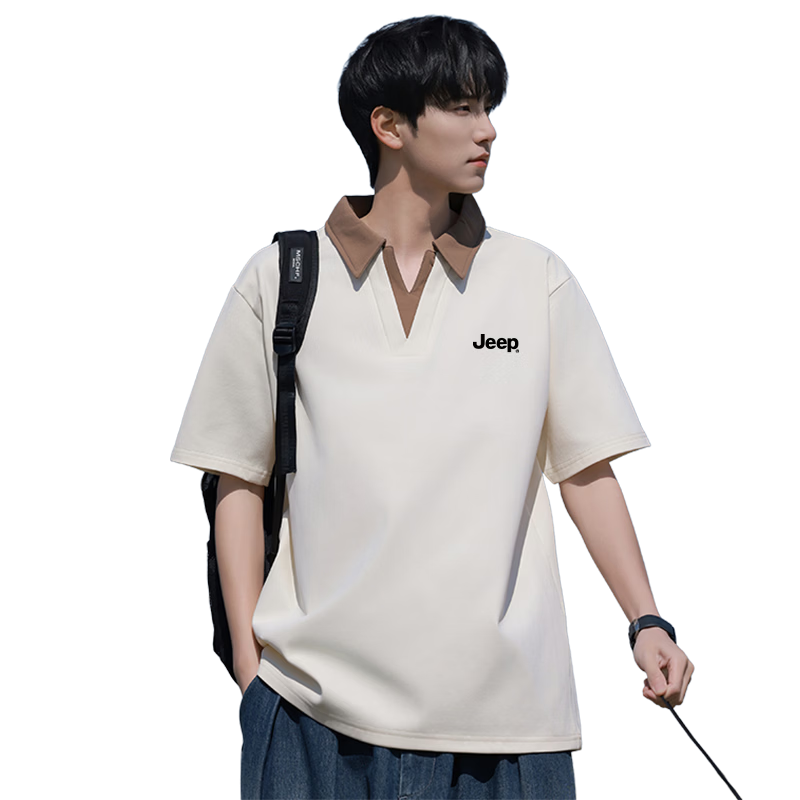 JEEP Men's Summer New Ice Silk Casual Fake Two-Piece Short Sleeve Polo Shirt