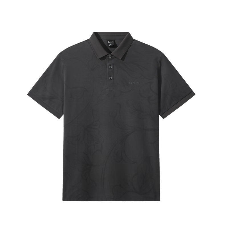 CABBEEN 200G Sorona Cooling Pique Polo Shirt Men Same Color Tone Dark Floral Pattern 2026 Summer Short Sleeve T-Shirt