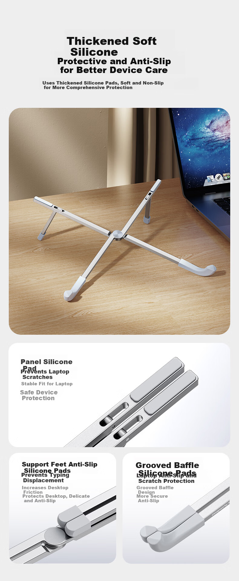 VOKAMO Laptop Stand for Lenovo Huawei Apple, Aluminum Alloy Desktop Riser, Foldable Portable Cooling Holder 4