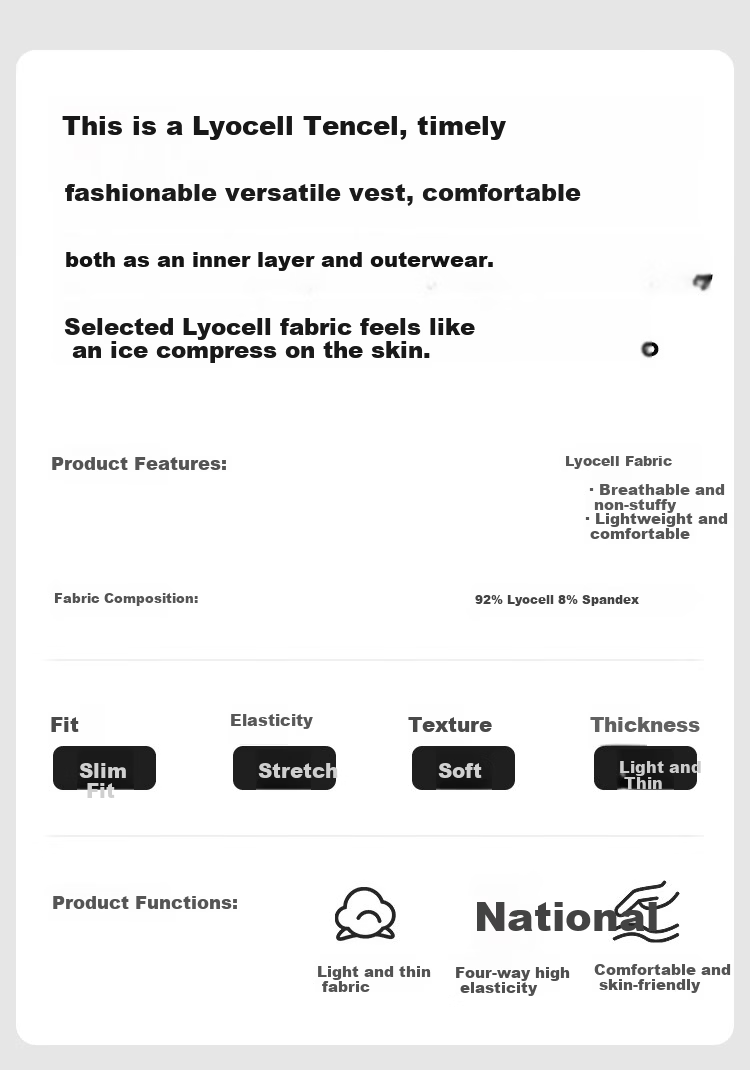 Ordifen [Lyocell Tencel] Women's Thin Camisole Vest Basic Swan Neck Outerwear Gray L 1
