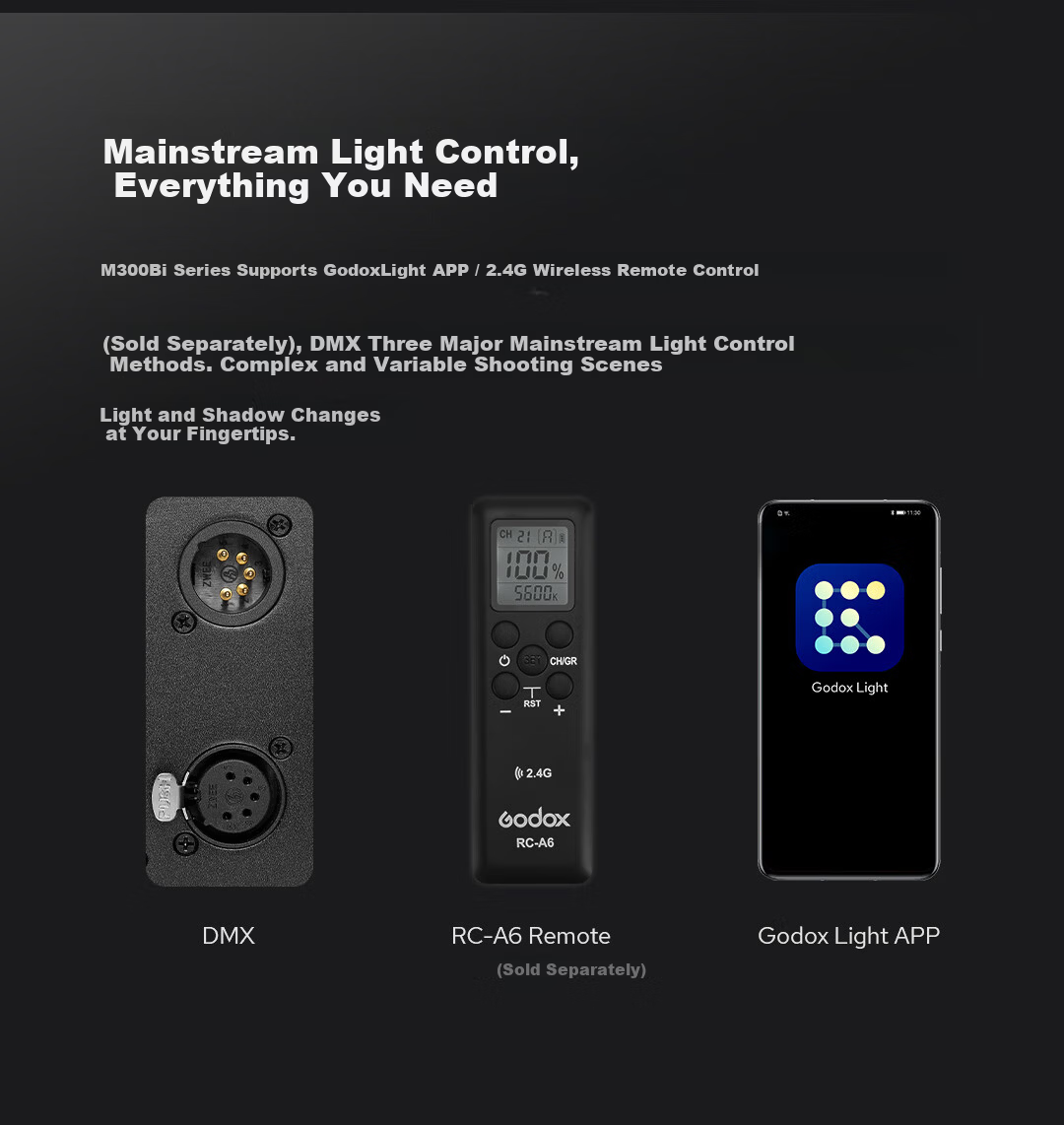 Godox M300Bi Professional High-Power Studio Video Light LED Fill Light for Photography Live Streaming Portable Spotlight【Official Standard Edition】 9