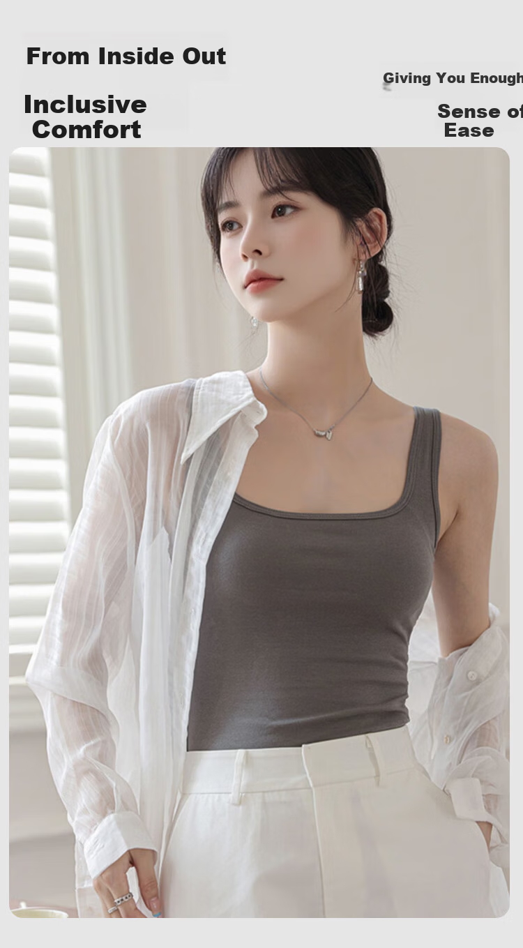 Ordifen [Lyocell Tencel] Women's Thin Camisole Vest Basic Swan Neck Outerwear Gray L 7