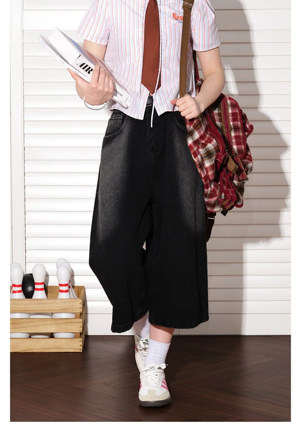 ICH MODE Vintage American Style Lightweight Washed Denim Shorts Thin Women's 2026 New Versatile Seven-Point Pants Black L 10