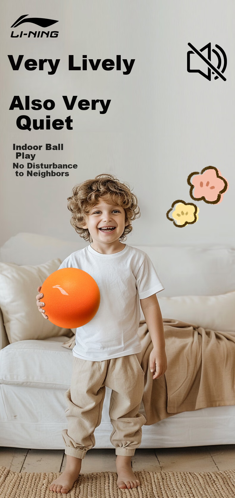 LI-NING Silent Basketball Kids No-Noise Non-Shedding Kindergarten Elastic Indoor Training Baby Pat Ball Youth Size 5 1