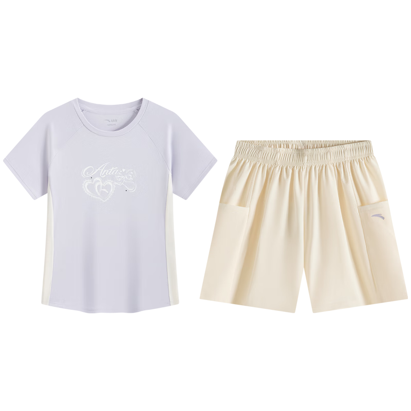 ANTA Kids Girls Summer 2026 Breathable Quick-Dry Short Sleeve T-Shirt and Shorts Sports Two-Piece Set A62627701