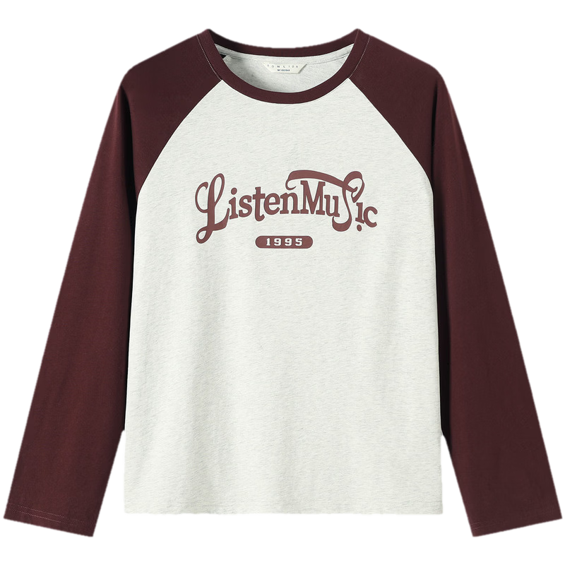TonLion 2026 Spring Women's Raglan Long Sleeve T-Shirt Light Beige Gray S