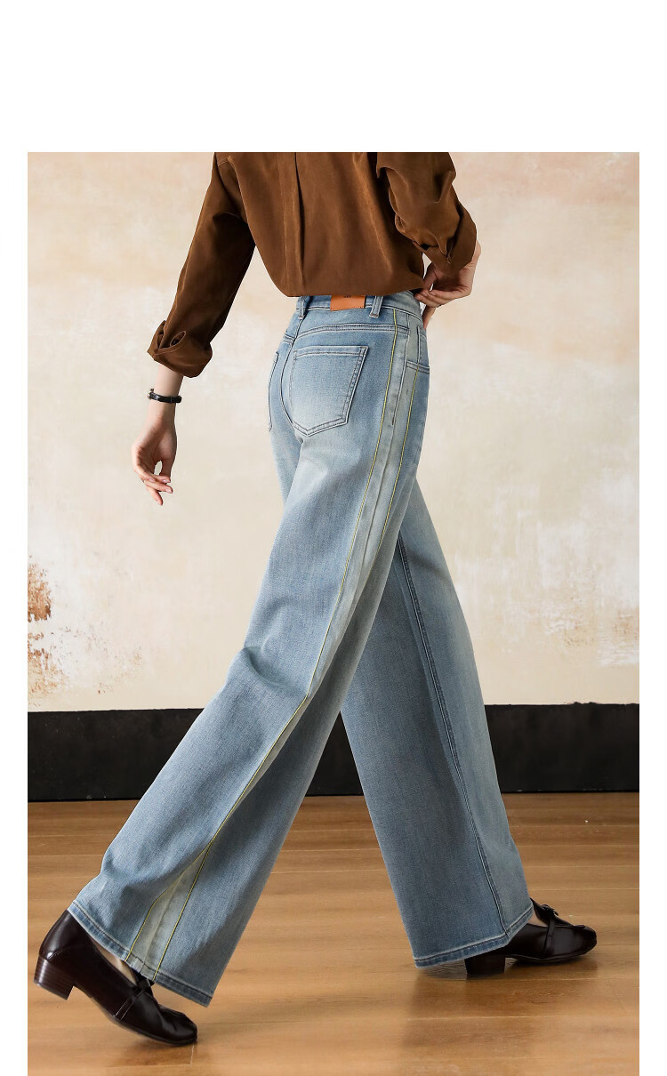 Demana [Cloud Oxygen Cotton Blend] Spring 3D Mid-High Waist Hand-Finished Side Seam Petite Women's Wide-Leg Jeans 11