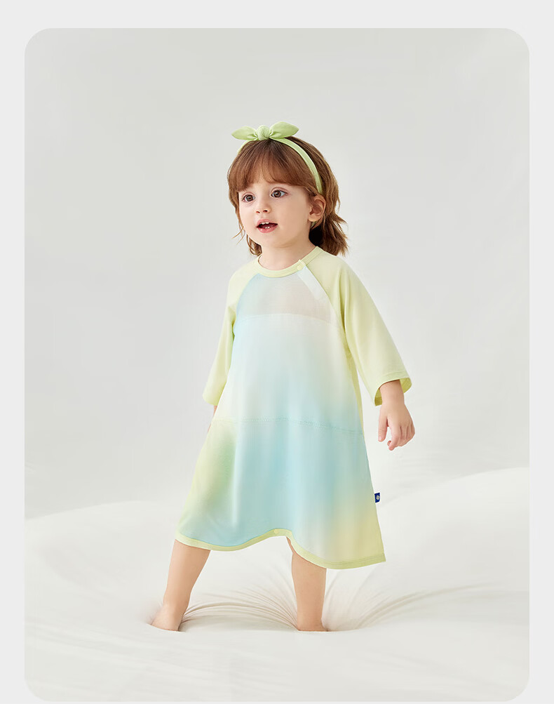 Babycare Baby Spring and Summer Sleep Dress with Soft Belly Protection, Leg-Separated Sleeping Bag, 3/4 Sleeve, Mint Seed Pattern, Size 110 (105-115cm) 35