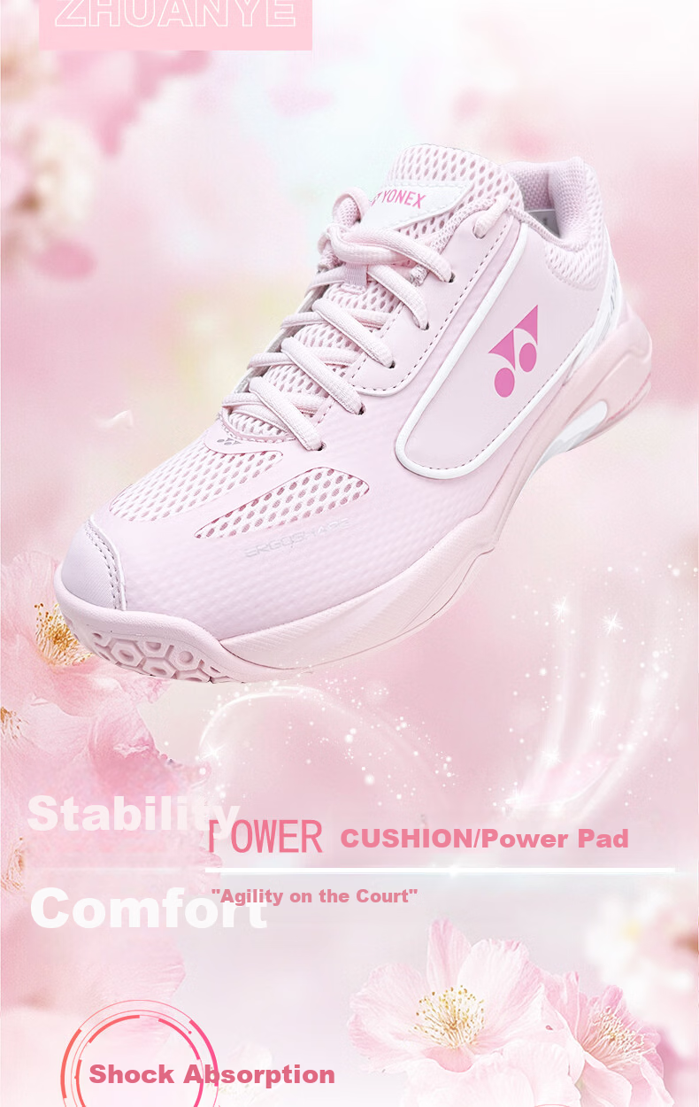 YONEX Badminton Shoes Competition Training Power Cushion Shock Absorption Non-Slip Breathable Sports Shoes SHB470CR Light Pink Size 37 2