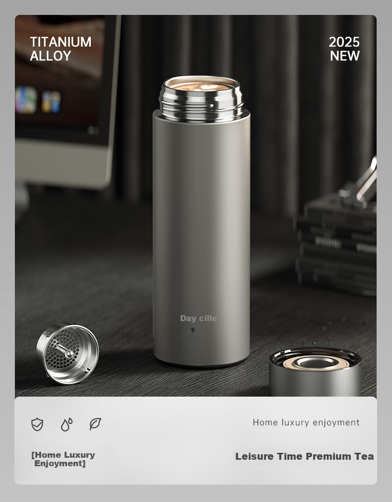 Xile Pure Titanium Insulated Tea Water Bottle with Tea Separation, Titanium Cup for Men, High-End Business Gift for Elders, Steeping Tea Cup 13