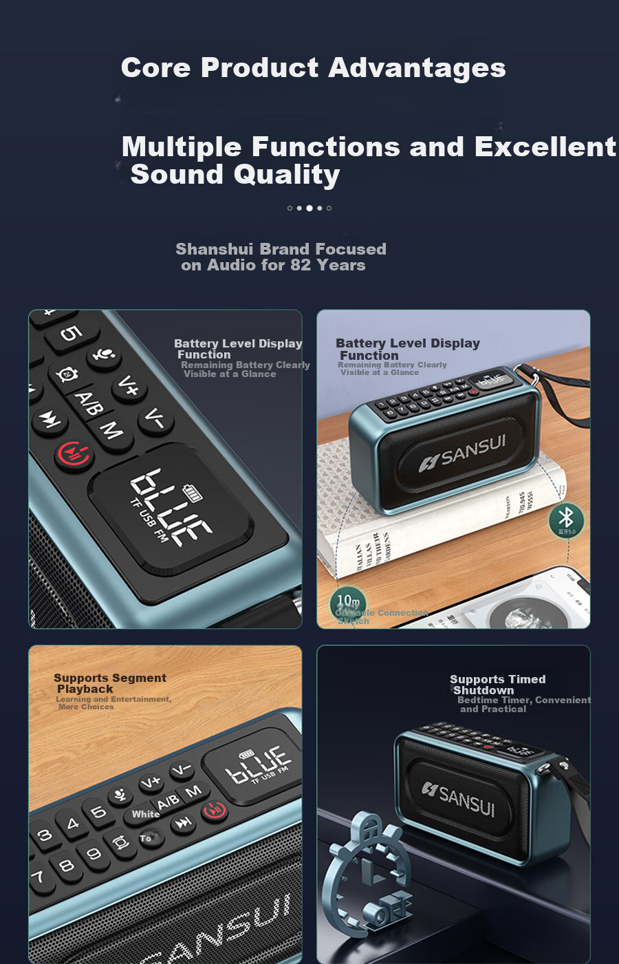 SANSUI Emergency Power Supply Radio Multifunctional Portable Disaster-Resistant Solar Hand-Crank Generator Flashlight Long Battery Life MV13 3