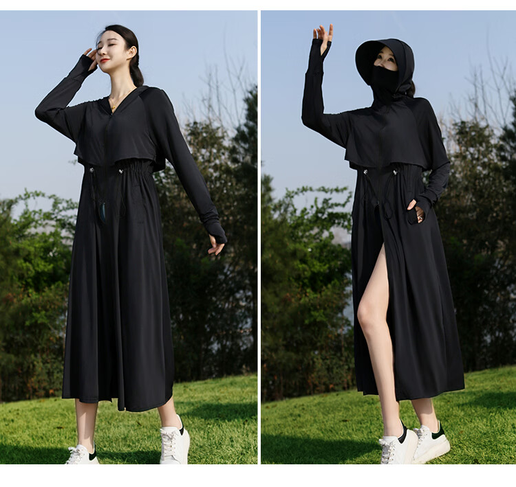 Combo Long Women's Sunscreen Jacket Ice Silk Slim Fit Breathable Full Body Sun Protection Beachwear High UV Protection 27