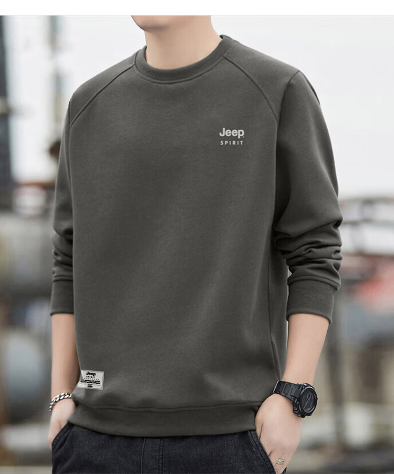 JEEP SPIRIT Men's Winter Fleece-Lined Crewneck Long Sleeve T-Shirt Loose Warm Slim Fit Base Layer Shirt 14
